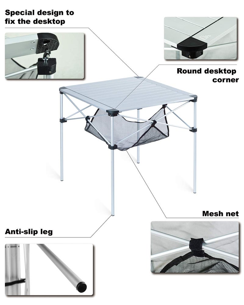 iClimb Lightweight Stable Alu. Folding Square Table Roll Up Top with Carry Bag for Camping Picnic Backyards BBQ Camp Kitchen (Silver, L) - Image 5